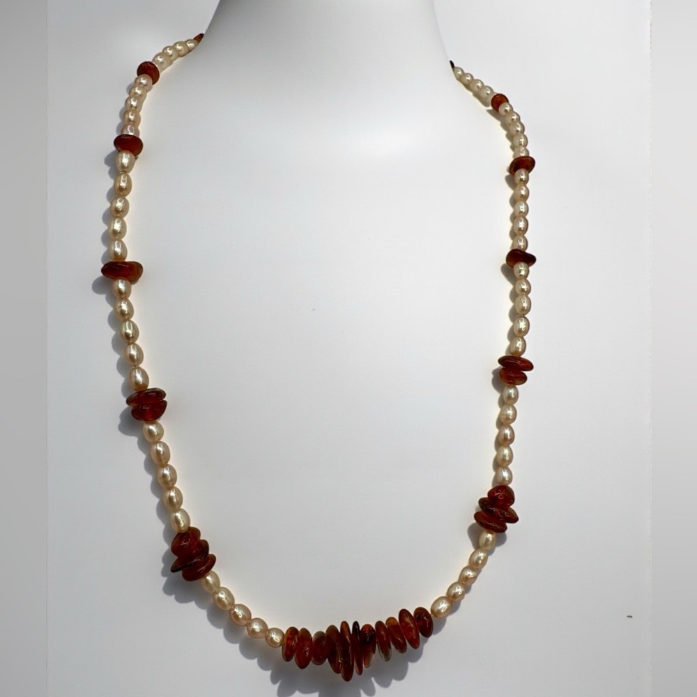 Genuine Amber & Freshwater Pearl Necklace – 18” - Picture 17 of 17